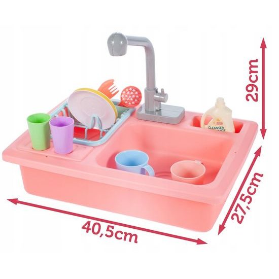 Dětský dřez s tekoucí vodou a nádobím Wash Up růžový