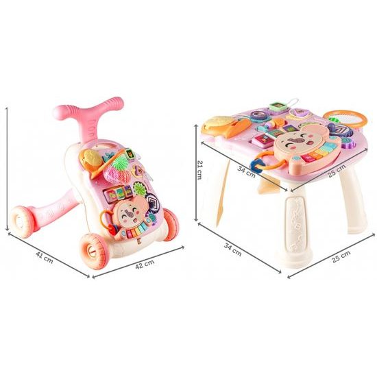 Interaktivní chodítko s hracím stolečkem Music Stroller 2v1 růžové