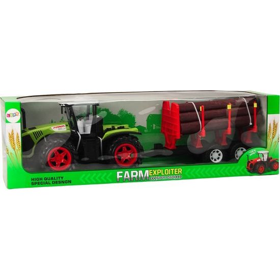 Zemědělský traktor s přívěsem na dřevěné klády