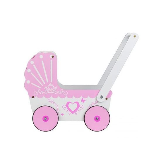 Ecotoys dětské dřevěné chodítko kočárek se srdíčky