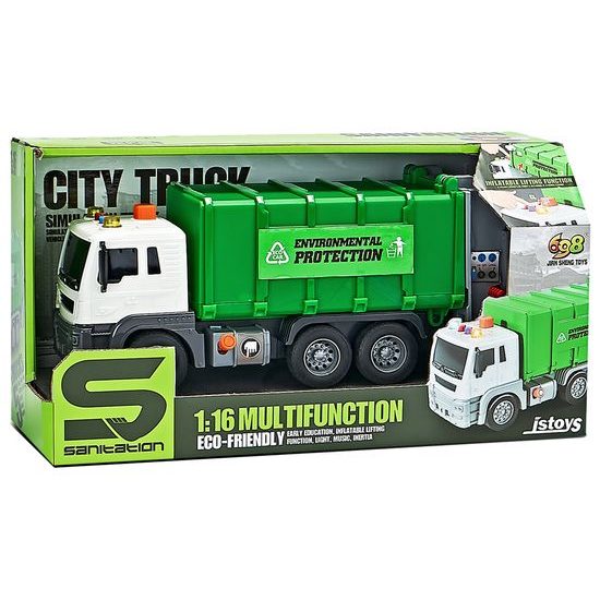 Popelářské auto pro děti se světly a zvuky City Truck 1:16 - zelené