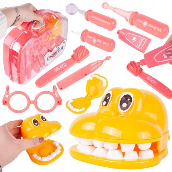 Dětský lékařský kufřík s příslušenstvím Malý zubař růžový