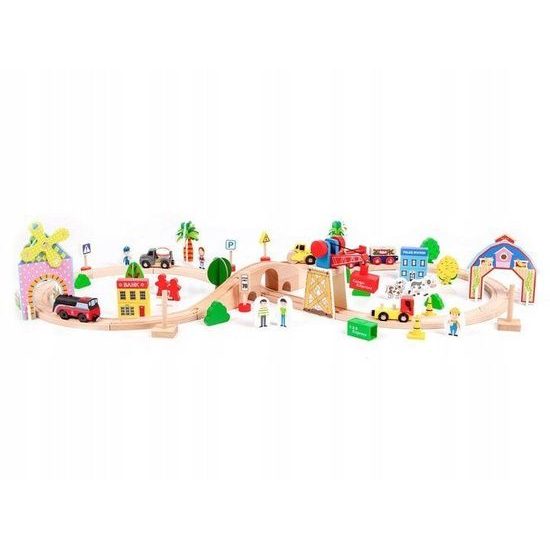 Ecotoys dřevěná vláčkodráha na baterie 78 dílků