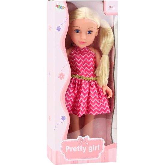 Panenka s růžovými šaty s blond vlasy 46 cm