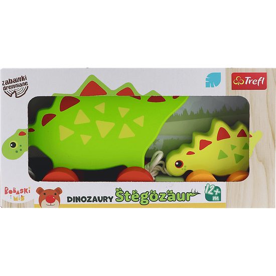 TREFL Edukační dřevěná tahací hračka 2 Dinosauři Stegosaurus, zelená