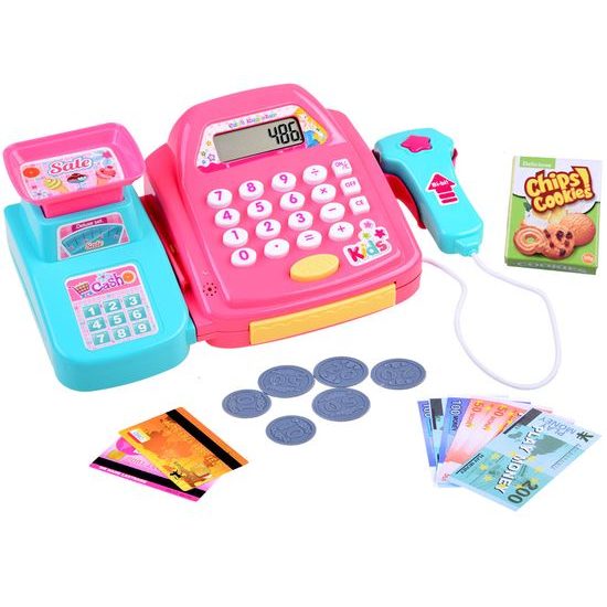 Dětská elektronická pokladna s kalkulačkou Deluxe Shopping růžová