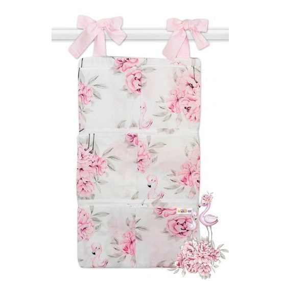 Baby Nellys Bavlněný kapsář na postýlku Baby Nellys 6 kapes, Plameňák - růžový