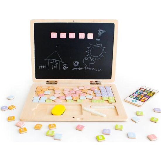 Ecotoys dřevěný notebook s magnetickým monitorem