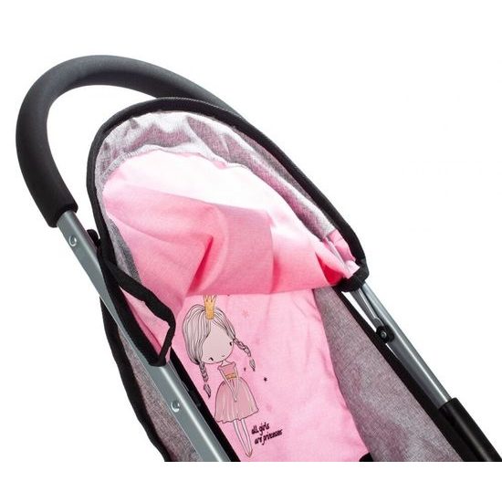 Sportovní kočárek pro panenky Princess šedo-růžový