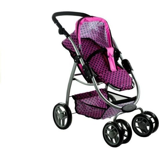 Alice velký sportovní kočárek pro panenky 3v1 - 9662 černo - růžový vzor