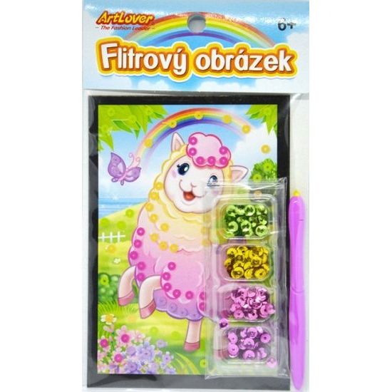 Flitrový mini obrázek lama - mix 4 druhy