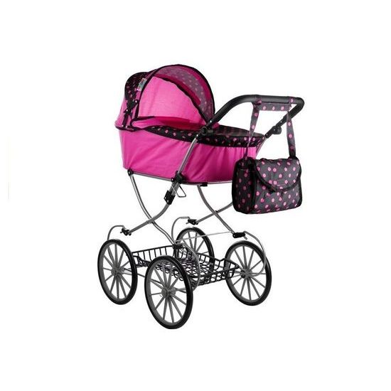 Kočárek pro panenky Alice retro růžovo-černý