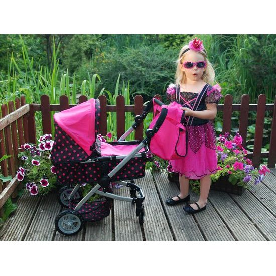 SMONTOVÁNO Kočárek pro panenky 4v1 kombinovaný Alice 4543 černo-růžový