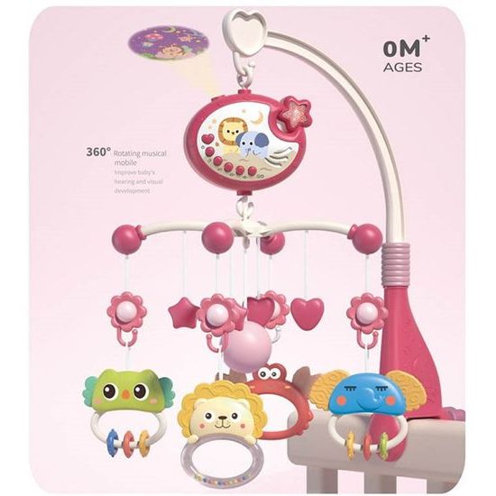 Kolotoč nad postýlku s projektorem a dálkovým ovládáním Music Mobile růžový