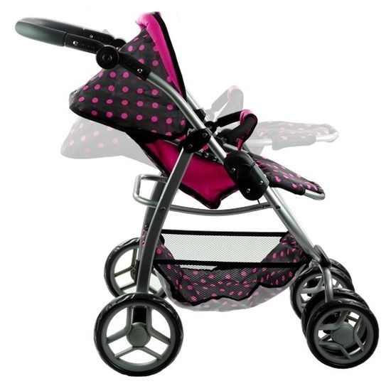 Alice velký sportovní kočárek pro panenky 3v1 - 9662 černý s puntíkama