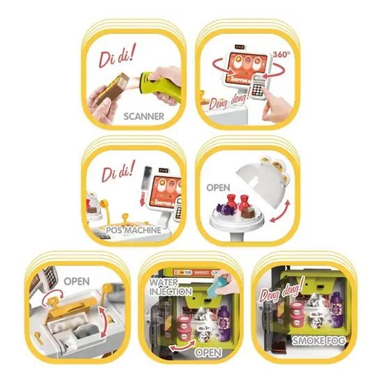 Dětský obchod Supermarket s lednicí a nákupním košíkem 65 součástí