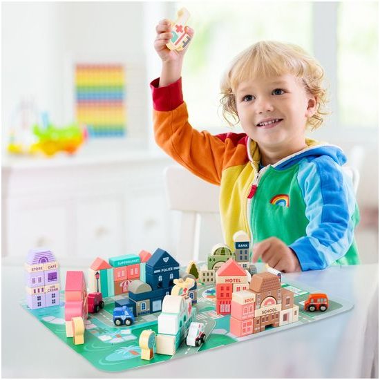 Sada dětských dřevěných kostek 115 ks v Městečko