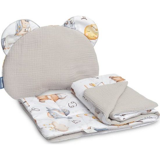 Mušelínový set do kočárku s oušky Zvěrokruh, šedá