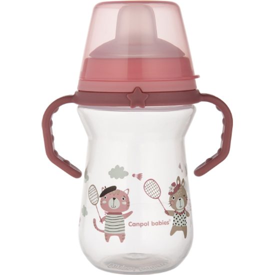 CANPOL babies Hrneček se silikonovým pítkem FirstCup BONJOUR PARIS 250ml růžový
