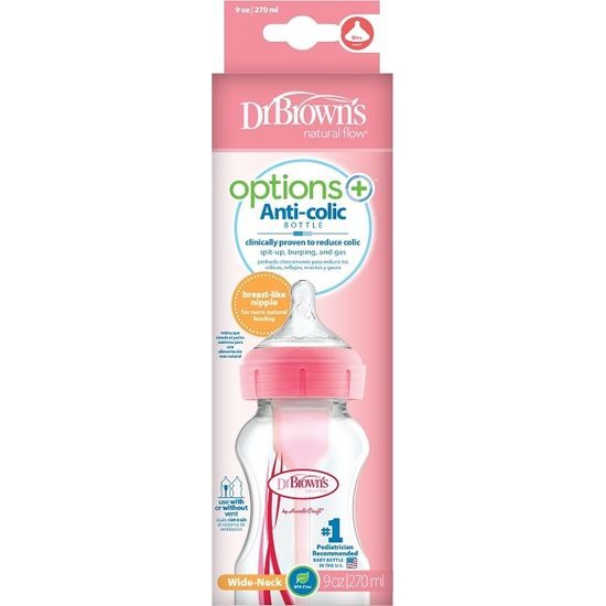Dr.Browns Dr.Browns láhev antikolik Options+ široké hrdlo- 270ml, růžová