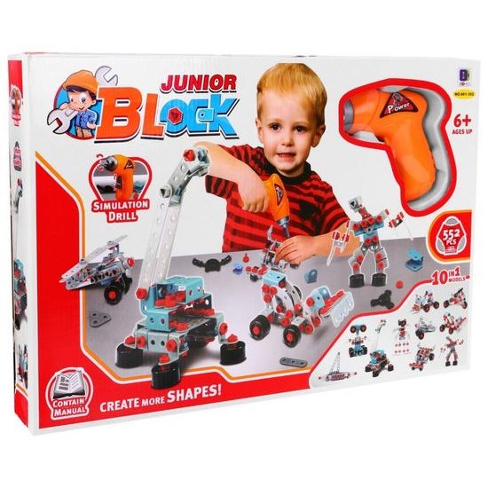 Majlo Toys konstrukční stavebnice s vrtačkou na baterie Junior Block 552 dílků