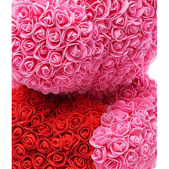 Medvídek z růží růžový s červeným srdcem Rose Bear 60 cm