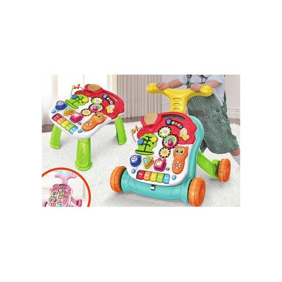 Doris interaktivní chodítko s hracím stolečkem 2v1 světle modré