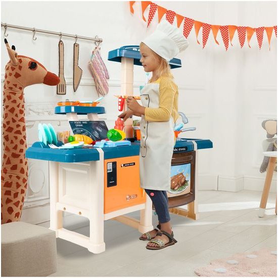 Veľká detská kuchynka s tečúcou vodou, zvukmi a svetlami Simulation Kitchen - modrá
