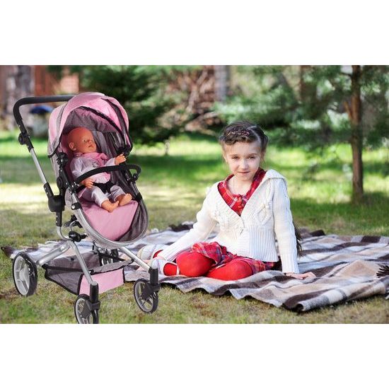 Kombinovaný kočárek pro panenky 2v1 Princess šedo-růžový