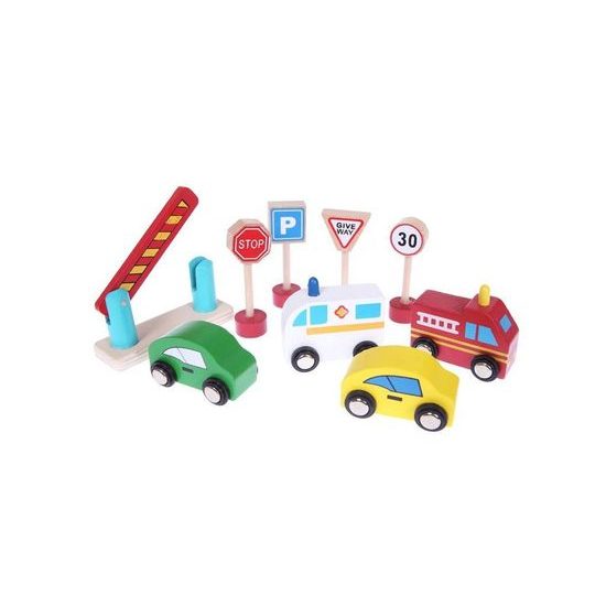 Ecotoys dřevěná patrová garáž s výtahem a autíčky