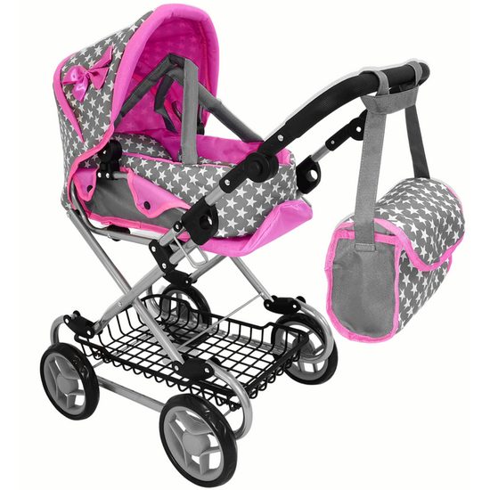Alice kočárek pro panenky kombinovaný 5246W šedo-růžová