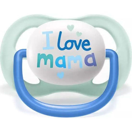 AVENT Dudlík Ultra Air Happy I Love mama, 0-6m - Lodička, modrá 2ks