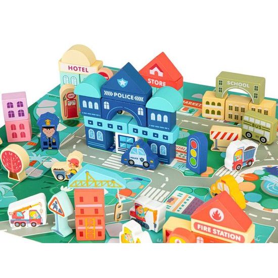 Ecotoys sada dřevěných kostek 121 ks v Městečko