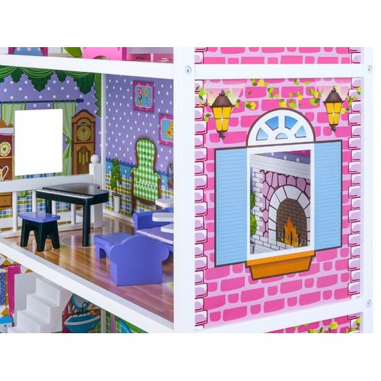 Ecotoys dřevěný XXL domeček pro panenky se skluzavkou rezidence Jersey