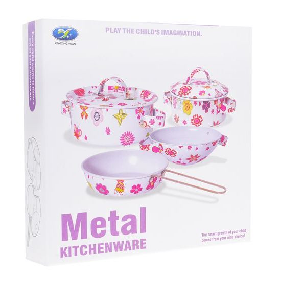 Sada dětského kovového nádobí s kuchyňskou rukavicí Flower Kitchenware
