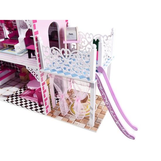 Ecotoys dřevěný XXL domeček pro panenky se skluzavkou rezidence Jersey