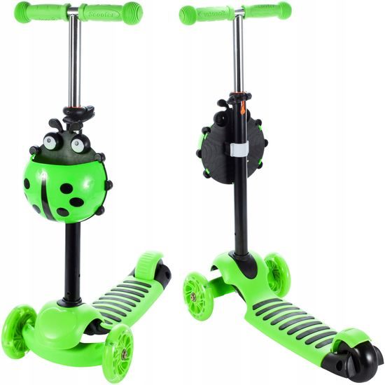 Dětská koloběžka Bedrunka zelená se sedátkem a svítícími koly