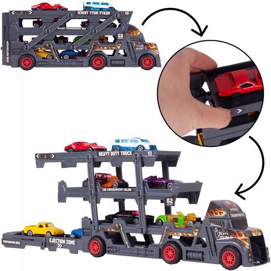 Odtahové auto s 8 autíčky a skluzavkou Heavy Truck šedé