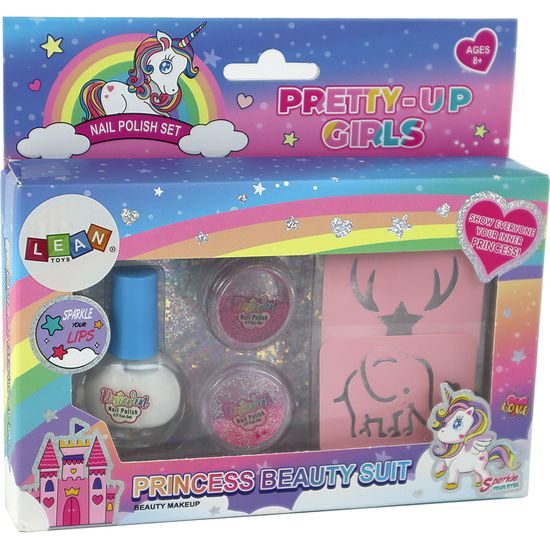 Lak na nehty s třpytkami a šablonami pro dívky