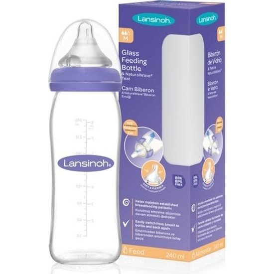 Lansinoh Sklěněná láhev 240ml, savička