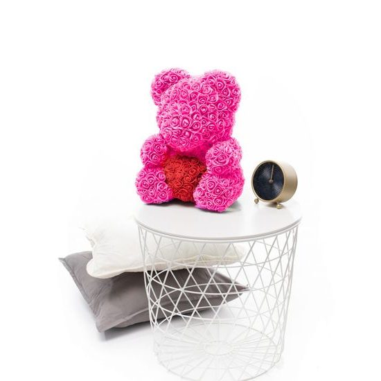 Medvídek z růží růžový s červeným srdcem Rose Bear 40 cm
