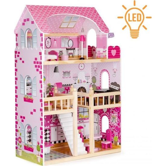 Ecotoys dřevěný domeček pro panenky s LED osvětlením Maryland