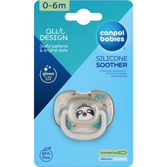 CANPOL babies Dudlík silikonový symetrický EXOTIC ANIMALS 0-6m 1ks lenochod
