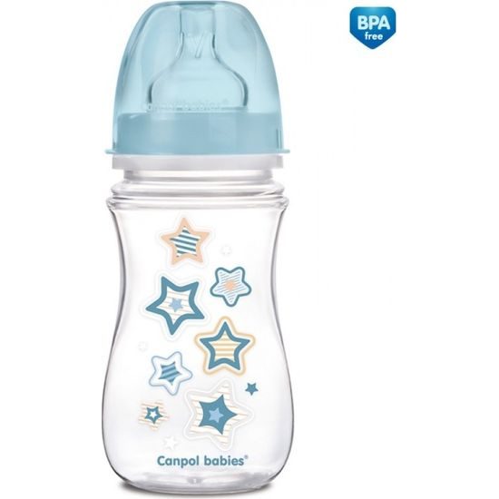 CANPOL 35/217 Antikoliková širokohrdlá láhev Easystart Newborn Baby 240 ml modré hvězdičky