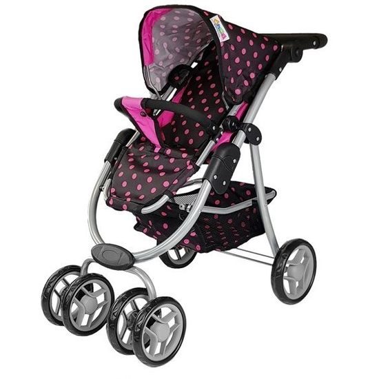 Alice kombinovaný kočárek pro panenky 3v1 - 9662M černý s puntíkama