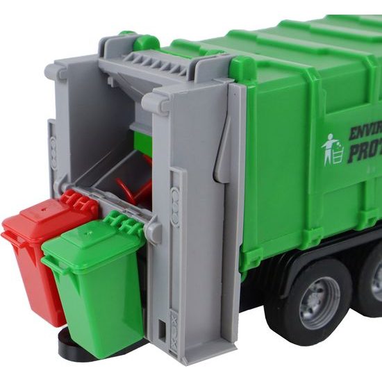 Popelářské auto s přívěsem a doplňky zelené