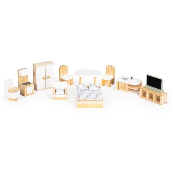 Ecotoys dřevěný dvoupatrový domeček pro panenky rezidence Emma