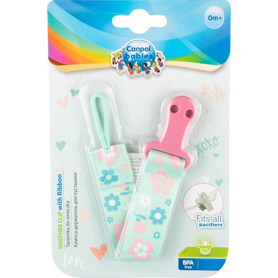 Canpol Babies Řetízek na dudlík Canpol Babies - růžová/tyrkys - květinky
