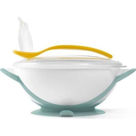 BabyOno Uzaviratelná miska s přísavkou a lžičkou - žlutá, mátová