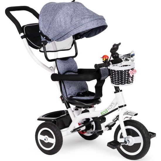 Ecotoys dětská tříkolka s otočným sedadlem šedá - gumová kola